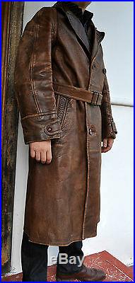 Rare WWI Antique Vintage Full-Grain Leather Trench Coat Aust Made Sz S-M Unisex