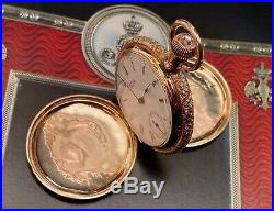 Rare Waltham 14K Three Color Gold Case with Diamond Pocket Watch 6s Circa 1890