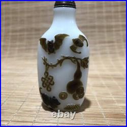 Rare antique snuff bottles glass carved peking gourd bat statue vintage oriental