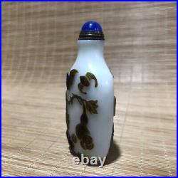 Rare antique snuff bottles glass carved peking gourd bat statue vintage oriental