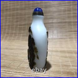 Rare antique snuff bottles glass carved peking gourd bat statue vintage oriental