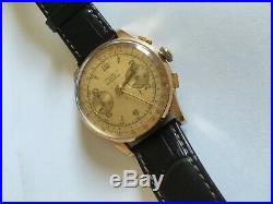 Rare vintage solid 18k gold large size chronograph suisse watch