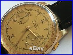Rare vintage solid 18k gold large size chronograph suisse watch
