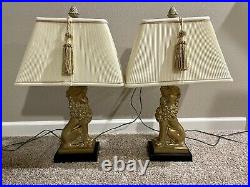 Robert Abbey VINTAGE RARE Brass Lion Table Lamps (WITH Shades)