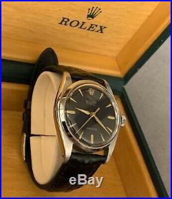 Rolex Oyster Precision 6427 Mens Watch. Rare Black Dial. Croc. Strap. With Box