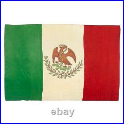 Small Antique Silk Parade Flag Mexico Mexican Old Cloth Textile Art Rare Vintage