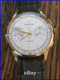 Stunning Rare Pre Heuer Leonidas Landeron 248 Gold Capped Chronograph Watch