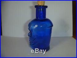 Super Rare 3.5 inch mid sz Cobalt Blue Skull Poison Bottle Antique Vintage KU-10