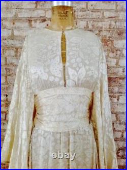 THEA PORTER couture 1970s silk embroidered creme caftan vintage wedding rare