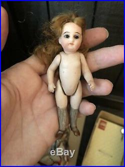 Tiny Antique Rare 4.25 French Market All Bisque Mignonette Doll Gray Stockings
