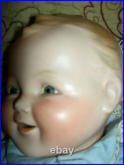 UNUSUAL and RARE, antique German bisque, character baby doll with molded hair