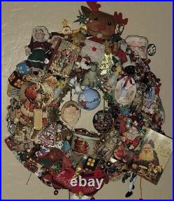 Unique Rare Antique /Vintage Christmas Wreath Santa Toys Animals Beads 17x20x4in