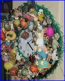 Unique Rare Antique /Vintage Easter Themed Wreath/Clock Decorations 18x21x4in