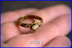 VERY RARE ANTIQUE ENGLISH 9K GOLD VICTORIAN MOURNING RING with MILK TOOTH & HAIR