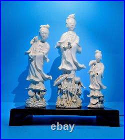 VINTAGE RARE LOT OF 3 ANTIQUE 19th c MCM DEHUA STANDING GUANYIN FIGURINES