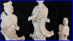 VINTAGE RARE LOT OF 3 ANTIQUE 19th c MCM DEHUA STANDING GUANYIN FIGURINES