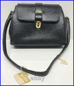 VINTAGE RARE Purse Black Leather Hand Bag JB Lion 70's NEW