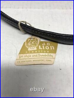 VINTAGE RARE Purse Black Leather Hand Bag JB Lion 70's NEW