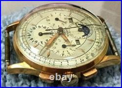 VINTAGE UNIVERSAL GENEVE TRI-COMPAX MOONPHASE CHRONOGRAPH 18K GOLD WATCH rare