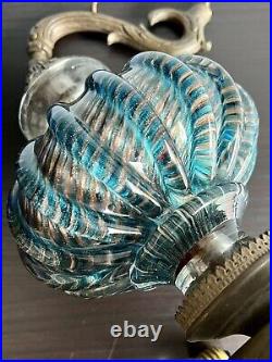 VIntage RARE Italian Murano Venetian TEAL Aventurine Glass Sconce Lamp Barovier