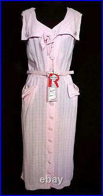 Very Rare Vintage Deadstock With Tags 1950's Pink Rayon Gabardine Dress Size 8+