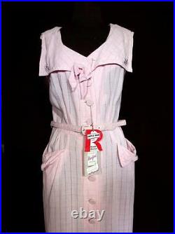 Very Rare Vintage Deadstock With Tags 1950's Pink Rayon Gabardine Dress Size 8+
