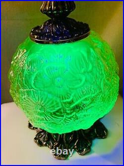Very Rare Vintage Fenton Vaseline Uranium Glass Poppy GWTW Hurricane Parlor Lamp