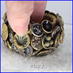 Victorian Brass Button Bracelet Rare Antique Vintage 3 Rows 57 Metal Buttons