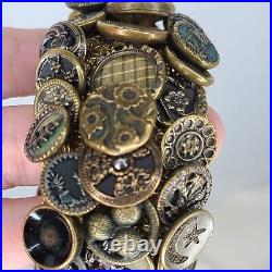 Victorian Brass Button Bracelet Rare Antique Vintage 3 Rows 57 Metal Buttons