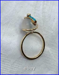 Victorian Persian Turquoise Snake Globe Ring Moonstone Gold Antique Rare