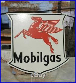 Vintage 1930's Old Antique Very Rare Mobil Oil & Gas Porcelain Enamel Sign Board