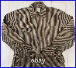 Vintage 1940s Super Big Mac Hickory Denim Stripe Coveralls Workwear Pants Rare