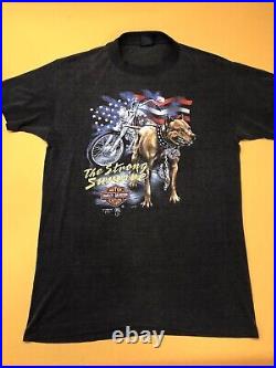 Vintage 1988 Biker Pitbull Harley Davidson 3D Emblem Motorcycle T Shirt 80s RARE