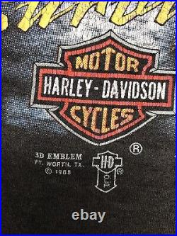 Vintage 1988 Biker Pitbull Harley Davidson 3D Emblem Motorcycle T Shirt 80s RARE