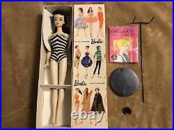 Vintage #3 Brunette Ponytail Barbie, Rare Blue Eyeliner, R Box, R Stand, Booklet