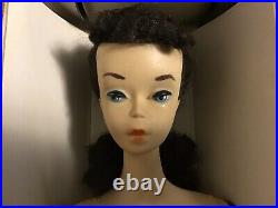 Vintage #3 Brunette Ponytail Barbie, Rare Blue Eyeliner, R Box, R Stand, Booklet