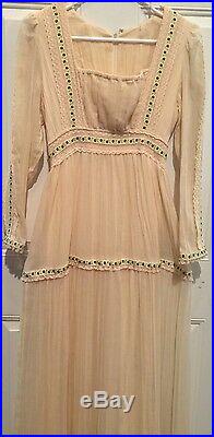 Vintage 60's Dress Gauze Lace Flower Power Rare Hippie Maxi Prairie Boho Wedding