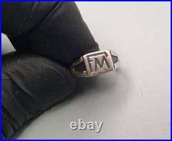 Vintage 900 Silver Men's Signet Ring with Etched FM Initials Antique and Rare