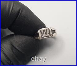 Vintage 900 Silver Men's Signet Ring with Etched FM Initials Antique and Rare