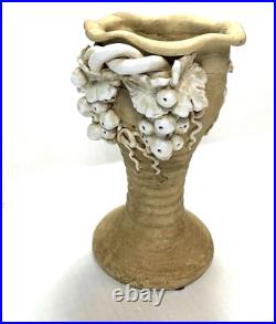 Vintage Antique Earthenware Chalice Pottery Applied Porcelain Grapes Snakes Rare