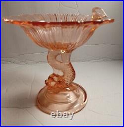 Vintage/ Antique Extremely Rare 1930's L G Wright Pink Dolphin Dish