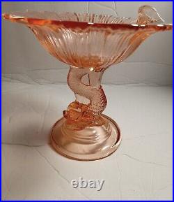 Vintage/ Antique Extremely Rare 1930's L G Wright Pink Dolphin Dish