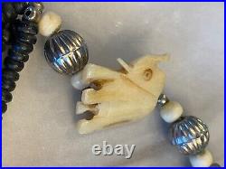 Vintage Antique Necklace With Carved Elephants Very Rare Item