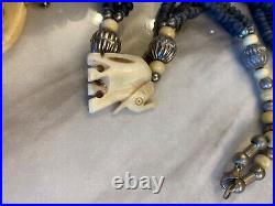 Vintage Antique Necklace With Carved Elephants Very Rare Item