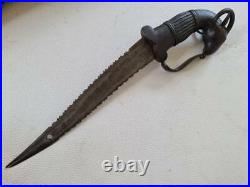 Vintage Antique Rare Indo Persian Dagger With Ram Head Face And Damascus Blade