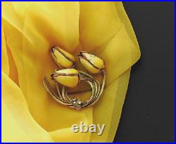 Vintage Antique Rare SANDOR Jewelry Enamel Flower Tulips Brooch Pin Signed