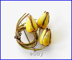 Vintage Antique Rare SANDOR Jewelry Enamel Flower Tulips Brooch Pin Signed