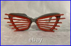 Vintage Antique Rare SUN SLATZ Sunglasses Silver Grey With Red Orange Inserts3