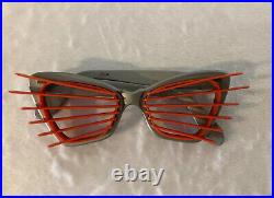 Vintage Antique Rare SUN SLATZ Sunglasses Silver Grey With Red Orange Inserts3