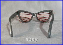 Vintage Antique Rare SUN SLATZ Sunglasses Silver Grey With Red Orange Inserts3